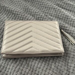 Elegant Metallic Beige Clutch with Tassel NWOT